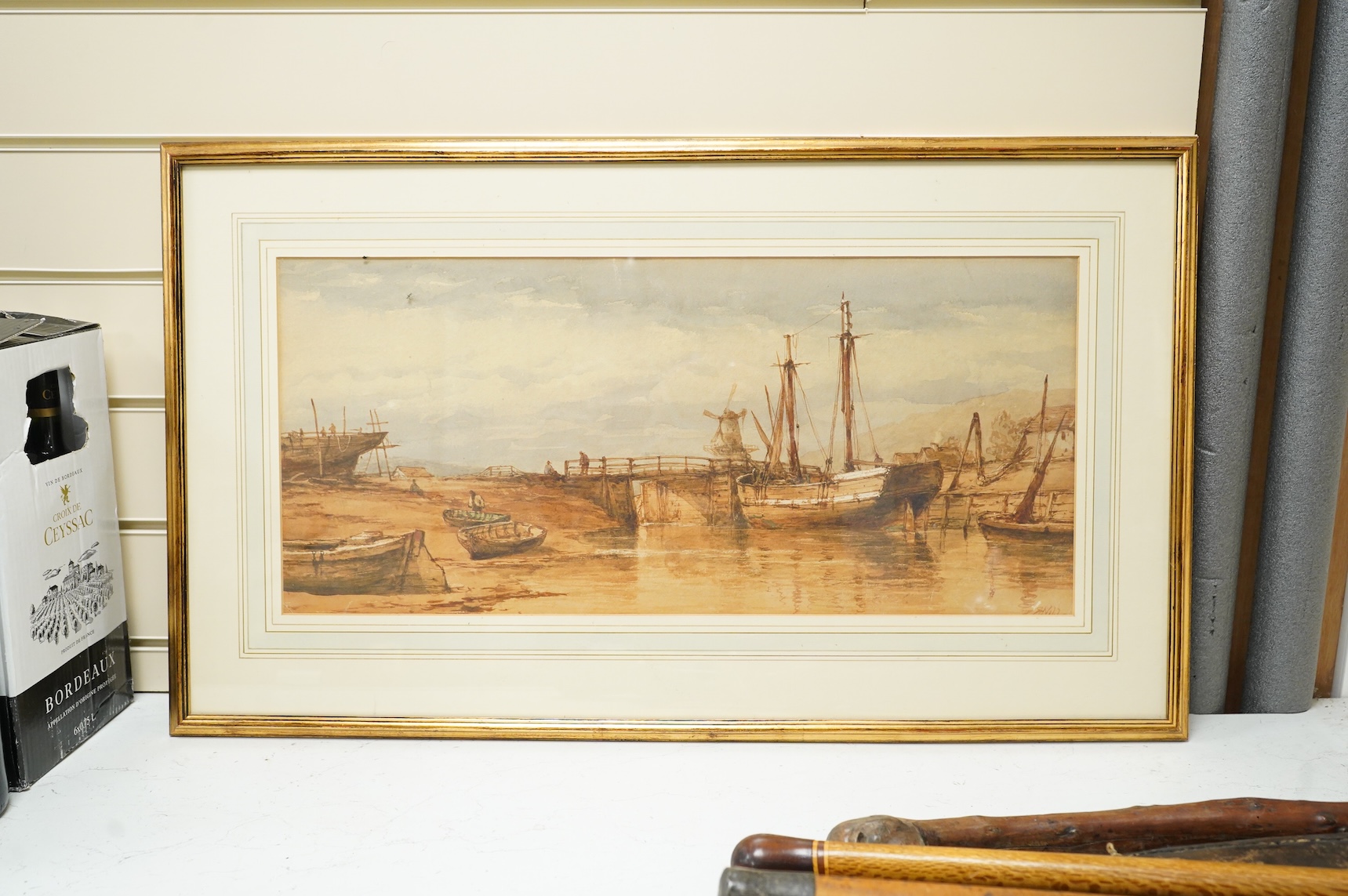 Victorian School, Estuary scene, indistinctly signed lower right, watercolour, 27 x 59cm